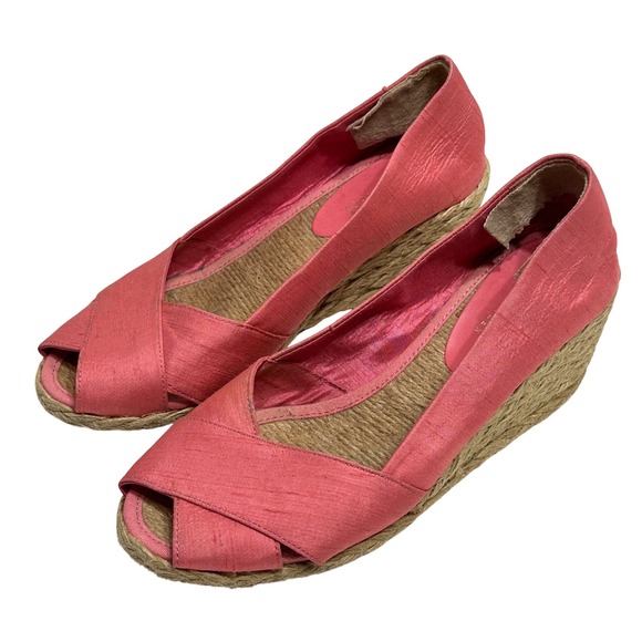 Lauren Ralph Lauren Cecilia Shantung Silk Espadrille Wedge Sandals Womens 8 Pink - Picture 1 of 12